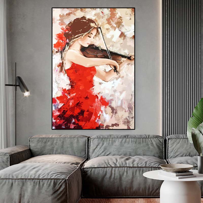 Рамка из цельного дерева, современная винтажная игра на пианино для девочек, картина маслом на холсте, постеры и принты, настенная картина для декора гостиной