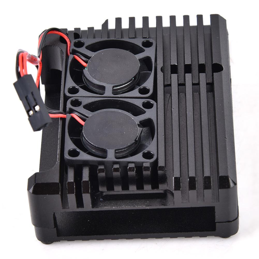 For Raspberry Pi 4B Black Aluminum Alloy Protective Box Enclosure Case (with Dual Fan)