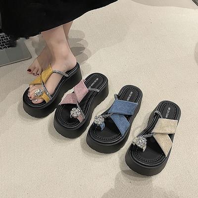 Увеличивающие рост универсальные нескользящие с юбочкой, шлепанцы с открытым носком, летние и корейская версия шлепанцы на толстой подошве, женская летняя уличная обувь 20