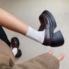 Платформа Британский стиль маленькие кожаные туфли женские толстые осенние высокие каблуки одна педаль французские лоферы универсальные увеличивающие рост маленькие туфли
