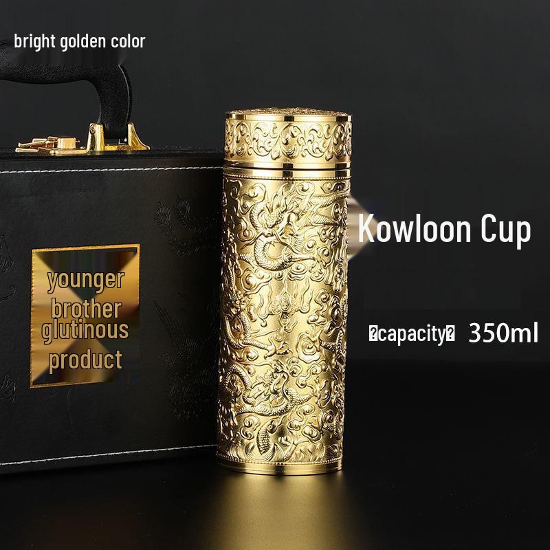 Pure Silver 9999 Thermal Water Cup - Nine Dragon, Hundred Blessings, Dragon & Phoenix Design