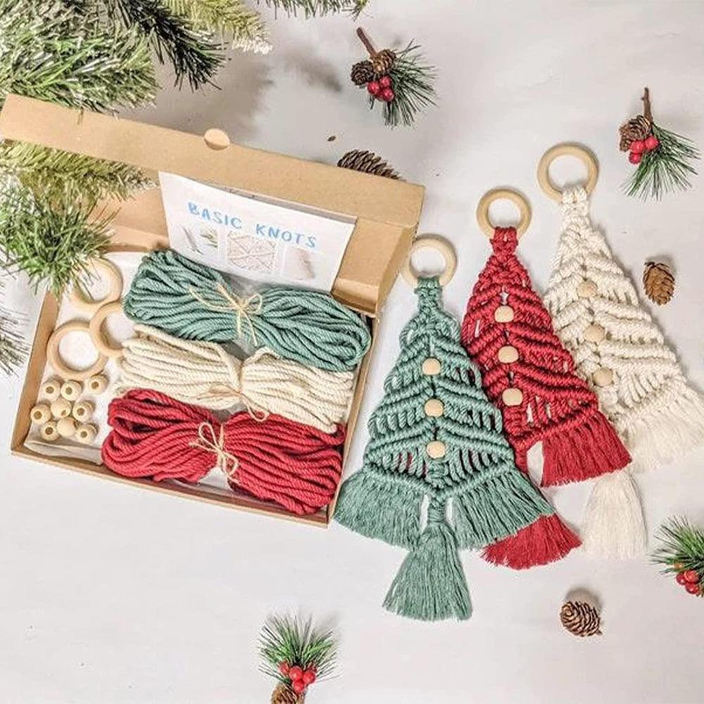 3PCS/Set Cotton Thread Christmas Tree Handmade Cotton Rope Hanging Ornaments Christmas