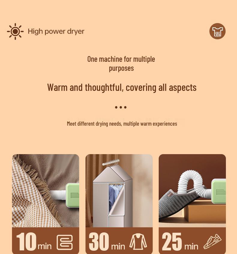 Компактная многофункциональная сушилка: Быстрая сушка для обуви, одежды и одеял с удалением пылевых клещей для дома и общежития.