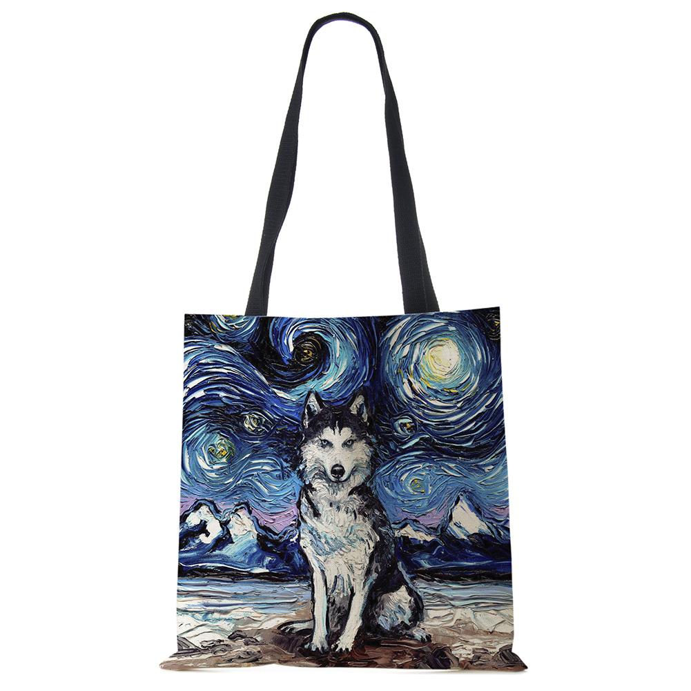 Звездное небо Животное Собака Принт Сумка-тоут Сумка через плечо Женская Большая Повседневная Сумка для покупок Дамская Ручная сумка для покупок На открытом воздухе CLE