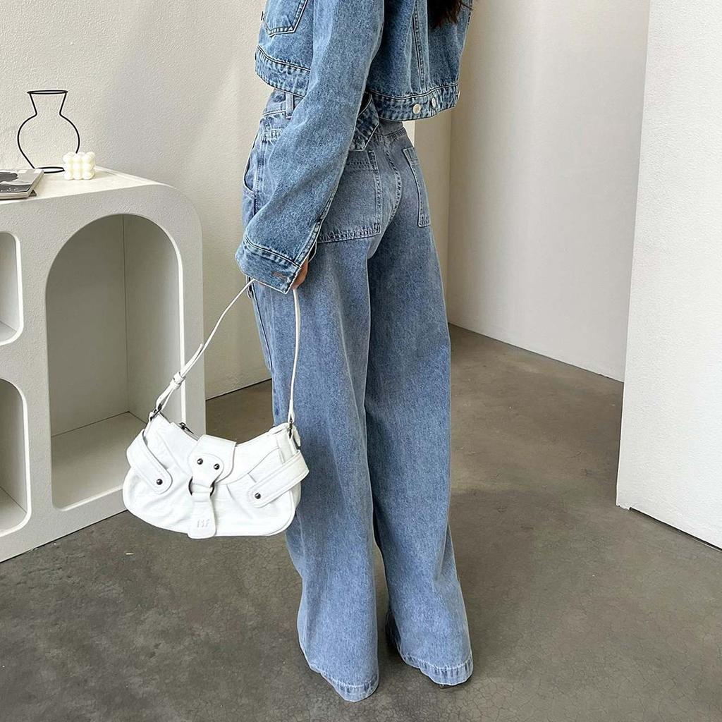 Women Hip Hop Baggy Jeans Wide Leg Mid-Low Waist Jeans Loose Boyfriends Jeans Vintage Denim Pants