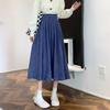 Korean Style Women's Midi Skirt Autumn High-Waisted Corduroy Long Skirt Women College Style Pleated A-Line Skirts