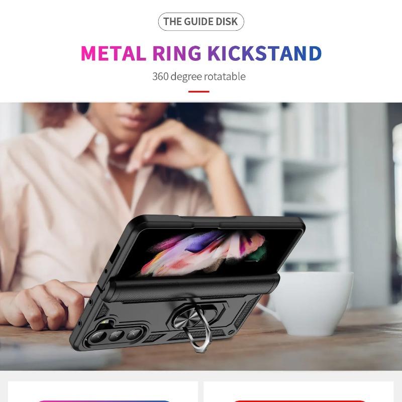 Модный Чехол-Броня для Samsung Galaxy Z Fold 7 6 5 4 3 с Магнитным Кольцом-Подставкой Защита от Падений Защитный Чехол