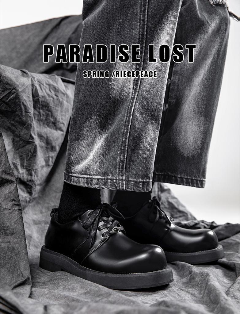 Niche Soft Leather Big Head Derby Shoes Men's Business Black Round Head Platform Small Leather Shoes Heightening Versatile Commuter Trendy Shoes