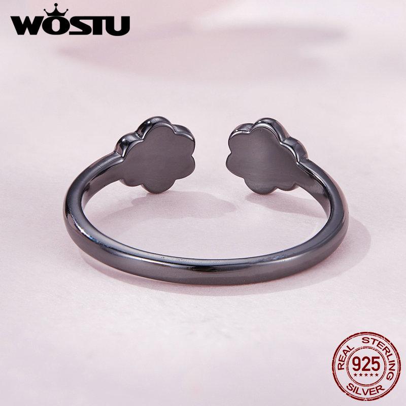 WOSTU 925 Sterling Silver Black Cat Claw Open Rings Size 6-9 Cute Pet Finger Ring for Women Party Original Fine Jewelry