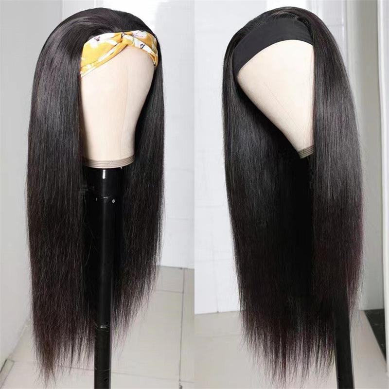Synthetic Women's Headband Wig Black Long Straight Hair Natural Soft Daily Scarf Wigs for Women Heat Resistant Fiber