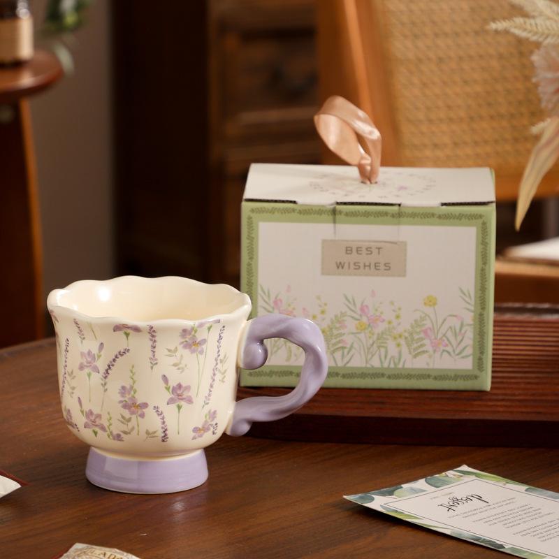 Ретро Кружка с Цветком и Керамическая Изысканная и Красивая Чашка для Питья Завтрак Кофе Сувенир для Девочек