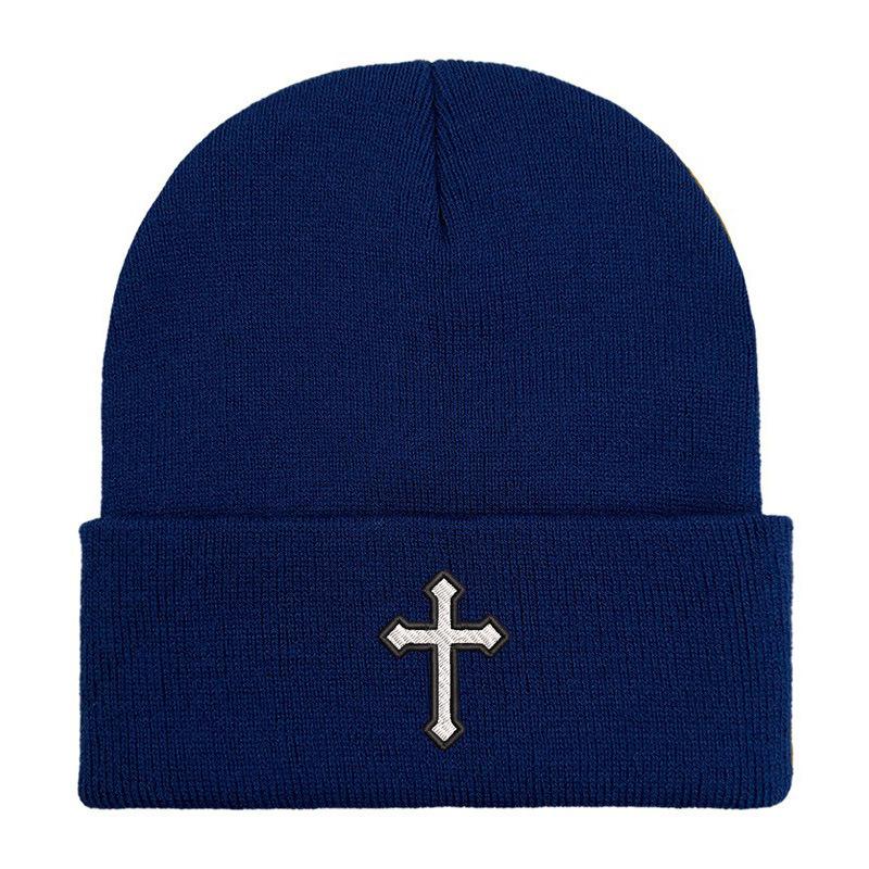 European and American popular fashion embroidery cross knitted hat outdoor sports wool hat cycling warm hat cold hat