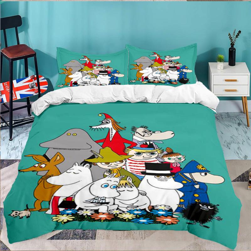 Moo-min Family Celebration 3PCS Bedding set,Ideal for 1pc Duvet Cover And 2pcs Pillowcases Perfect for Fan gift,Ideal for Bedroom, Dormitory