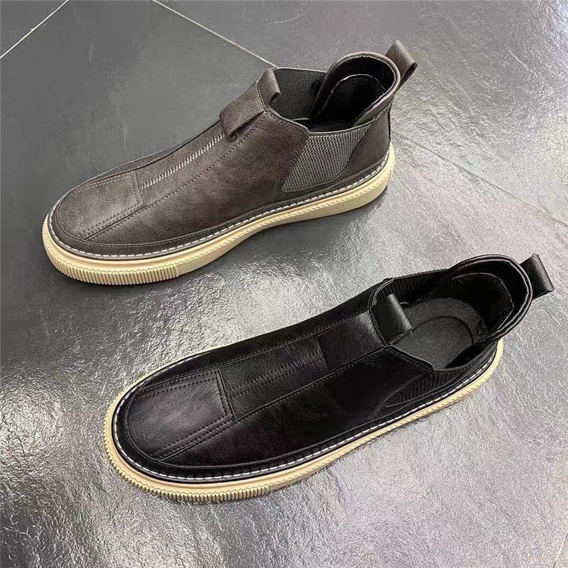 Korean Style High-Top Slip-On Men's Casual Martin Boots - Trendy Autumn/Winter Emo Influencer Style.
