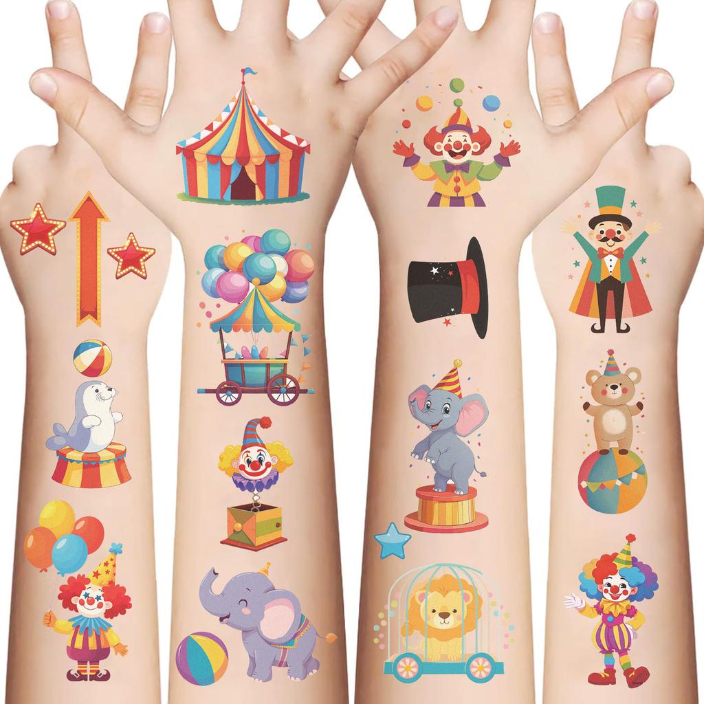Новые мультяшные тату-наклейки серии «Цирк» Водонепроницаемые Подарок для вечеринки Веселые Сделай сам Веселое лицо