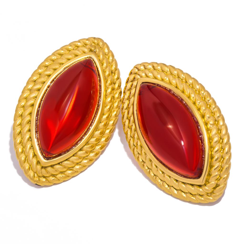 Серьги-ромбы из натурального камня для женщин - Гипоаллергенная нержавеющая сталь с покрытием из 18-каратного золота - Элегантные геометрические серьги для женщин