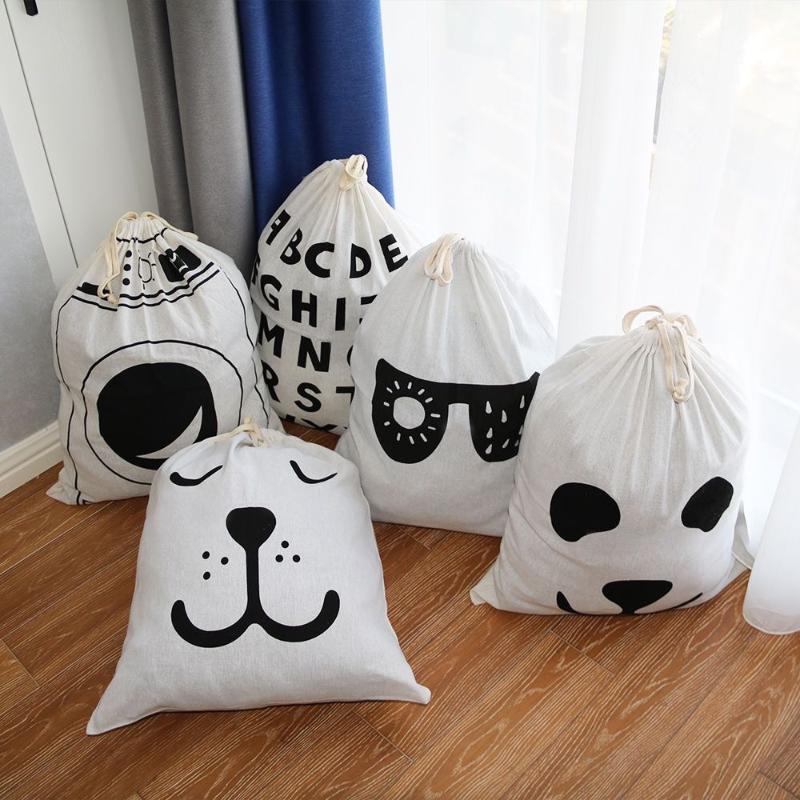 Large Cotton and Linen Laundry Bag, Toy Sack Storage Bag, Printing Fabric, Drawstring Duffle Bag, Dirty Clothes Organizer Bags