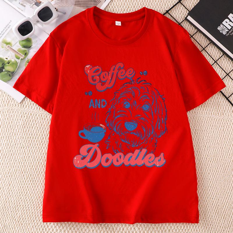 Coffee And Goldendoodle TShirt Casual Round Neck Printed Dog Mom T Shirt Summer Unisex Unisex Funny Dog Lover Clothing
