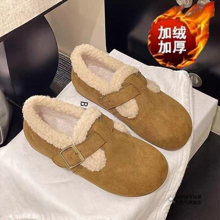 Винтажные хлопковые туфли Birkenair с бархатом, теплые осенью и зимой, пушистые туфли, туфли-лодочки с матовой пряжкой, удобные снегоступы