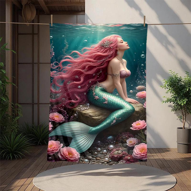 Mermaid Flannel Blanket Soft Warm All-Season Throw, Design for Camping, Car Travel, Hiking Sofa, Bed, Office Perfect Gift for Parties