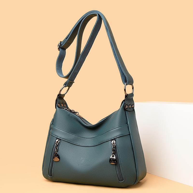 Large Capacity Middle-Aged Mother Bag Women's Multi-Layer Shoulder Bag Soft Leather Crossbody Bag Mobile Phone Bag