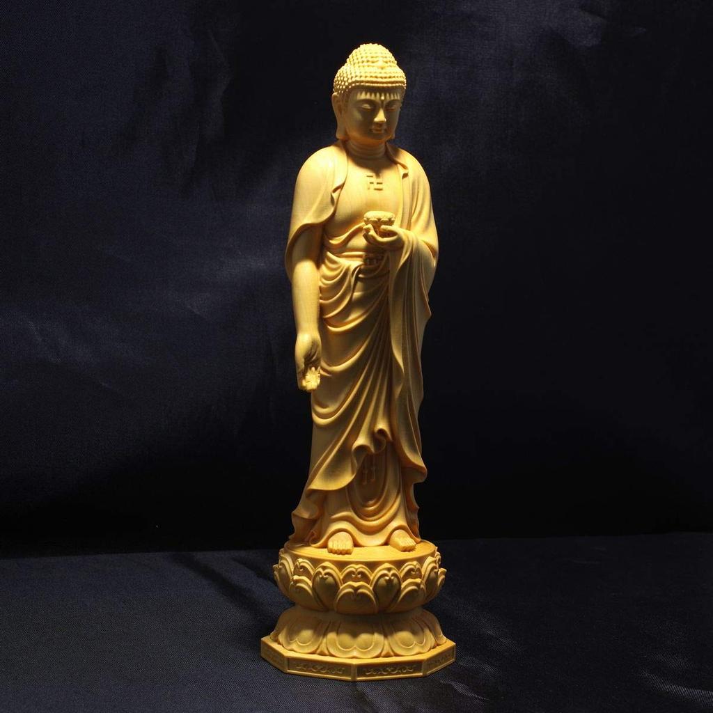 Standing Amitabha Buddha Statue, Approximately 20cm Tall, Made of Natural Boxwood, Amitabha Buddha, Wood Carving, [Product Code]