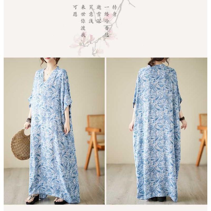 Тонкое платье с V-образным вырезом, большого размера, свободного кроя, в литературном стиле для отпуска, пляжная юбка