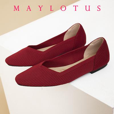 Модная весенняя новинка, женские туфли-лодочки на плоской подошве с маленьким квадратным носком, тканые, удобные и дышащие, 7112