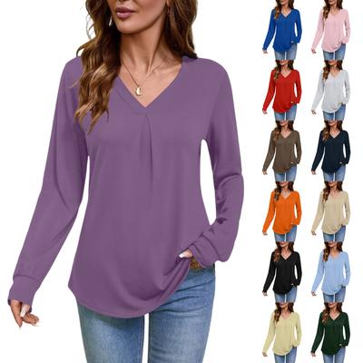 Женская блузка с длинным рукавом и V-образным вырезом, деловая повседневная туника, топ свободного кроя, рабочая рубашка