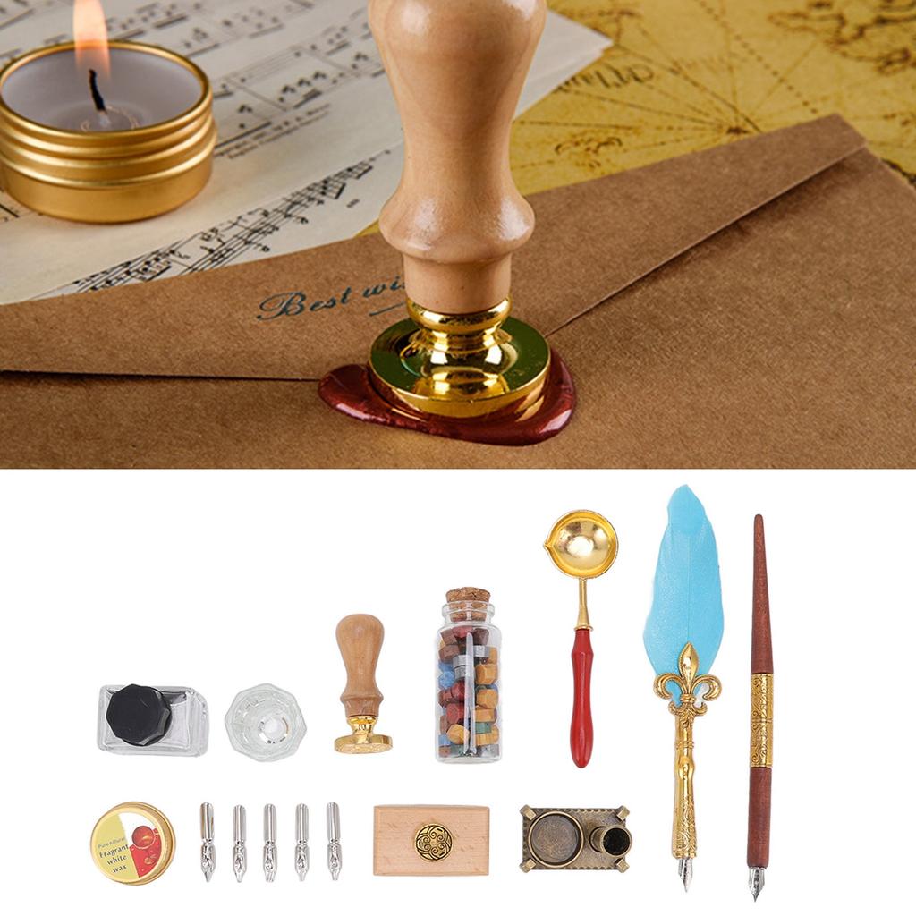 Набор ручек в европейском стиле, элегантный винтажный набор гусиных ручек с промокашкой и ложкой для плавления воска 5 шт.