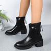 Большие размеры, зимние лидеры продаж, женские ботинки с молнией сзади и средней длиной голени, новинка 2024 года, ботинки на круглом носке и среднем каблуке для женщин