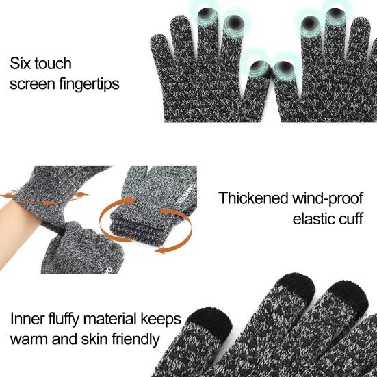 Зимние велосипедные перчатки унисекс, вязаные эластичные перчатки с сенсорным экраном, утолщенные противоскользящие, теплые ветрозащитные, толстые, с пятью пальцами, мягкие женские и мужские перчатки для верховой езды на открытом воздухе