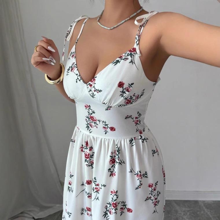 Летнее новое v-образное вырезное облегающее и тонкое цветочное длинное платье-сарафан с принтом