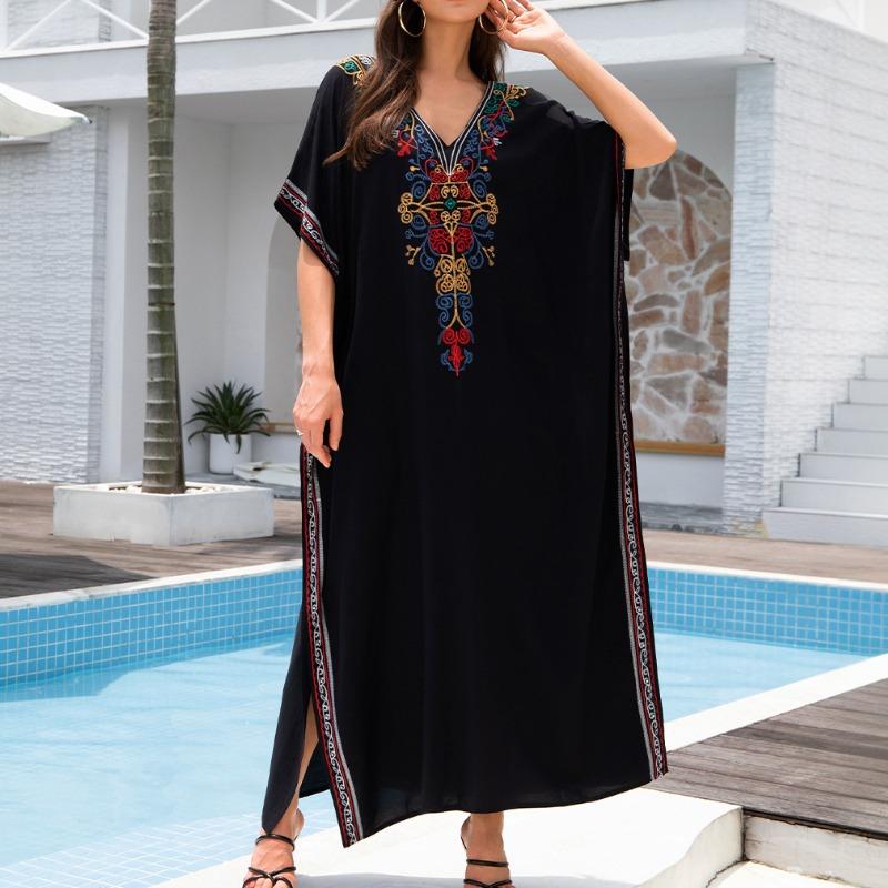 Женская мода лето весна цветочный узор принт рукава 1/2 V-образный вырез свободная талия повседневные платья