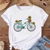 (Asian Size) Women Bike Flower Trend Cute 90s Fashion T Shirt Clothing Print Tee Top Woman Female Short Sleeve Graphic T-shirts