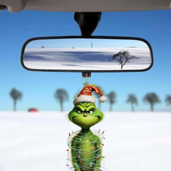 1/7Pcs Christmas Tree Ornaments Cartoon Green Elf Tree Hanging Decoration Acrylic Xmas Pendant for Holiday Car Window Wall Tree Decor