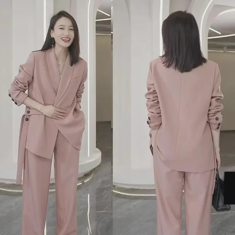 2024 Весна/Осень Большой размер Стиль невестки Свободные брюки широкого кроя Костюм-двойка для женщин