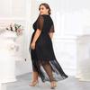 Plus Size Women Dress V-Neck Short Sleeve Elastic High Waist Flowy Hem Midi