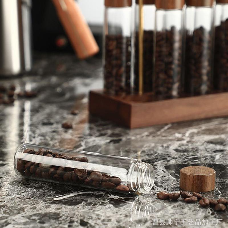Стеклянная трубка для кофейных зерен с деревянным инструментом, герметичные деревянные канистры для хранения зерна