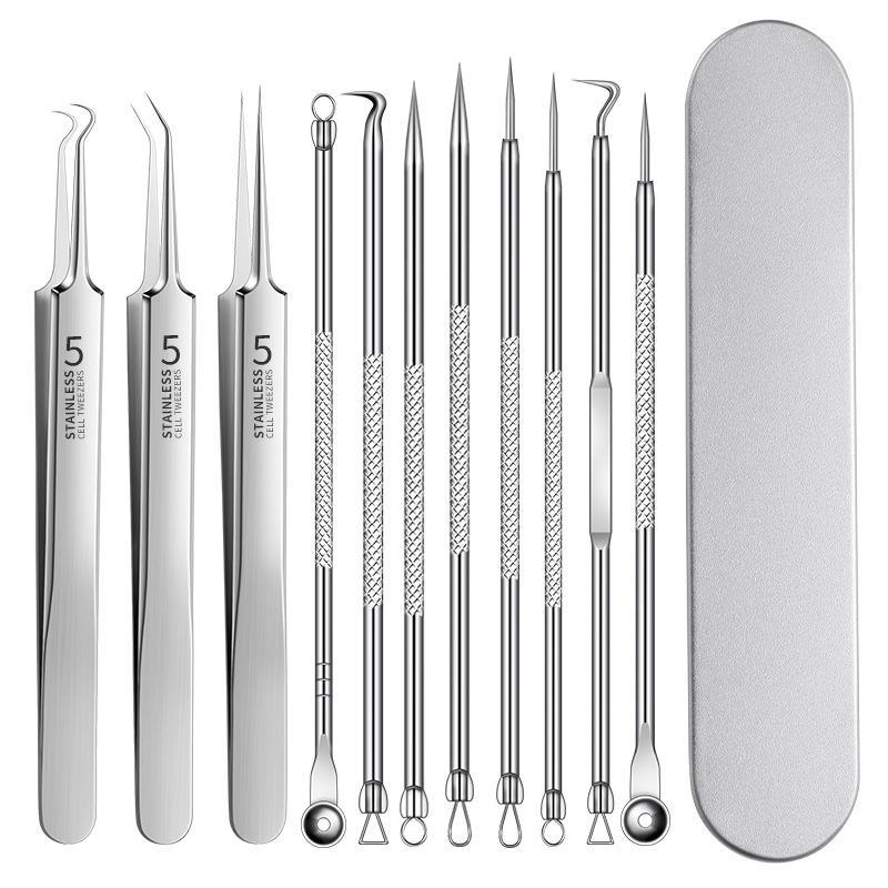 Набор из 11 предметов из нержавеющей стали для удаления черных точек и прыщей с пинцетом