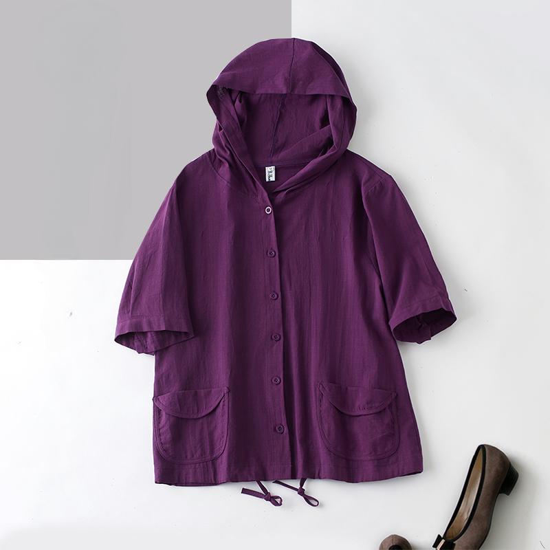 Модный летний женский кардиган большого размера с капюшоном кофейно-фиолетового цвета из хлопка и льна, повседневная свободная блузка больших размеров, винтажное женское тонкое пальто