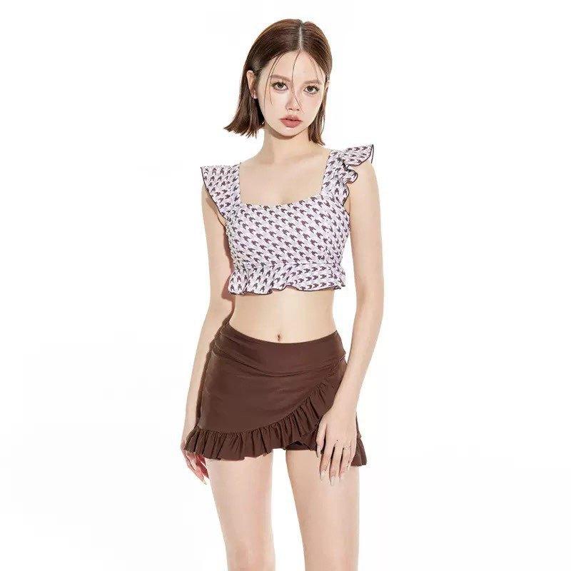 Korean ins high waist split swimsuit female conservative skirt small fresh small chest hot spring vacation swimsuit