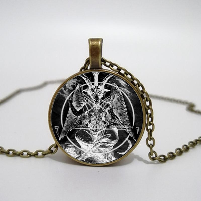 Satanic Goat Necklace Glass Dome Pendant Satanic Church Jewelry Inverted Pentagram Pendant Necklace