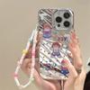 Zhitai Cartoon Silicone Phone Case for iPhone 12/13/14/15 Pro with Mirror and Bracelet Feature.