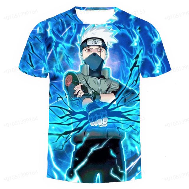 Футболки с героями мультфильмов для мальчиков и девочек, летняя детская уличная одежда с 3d принтом Наруто и короткими рукавами