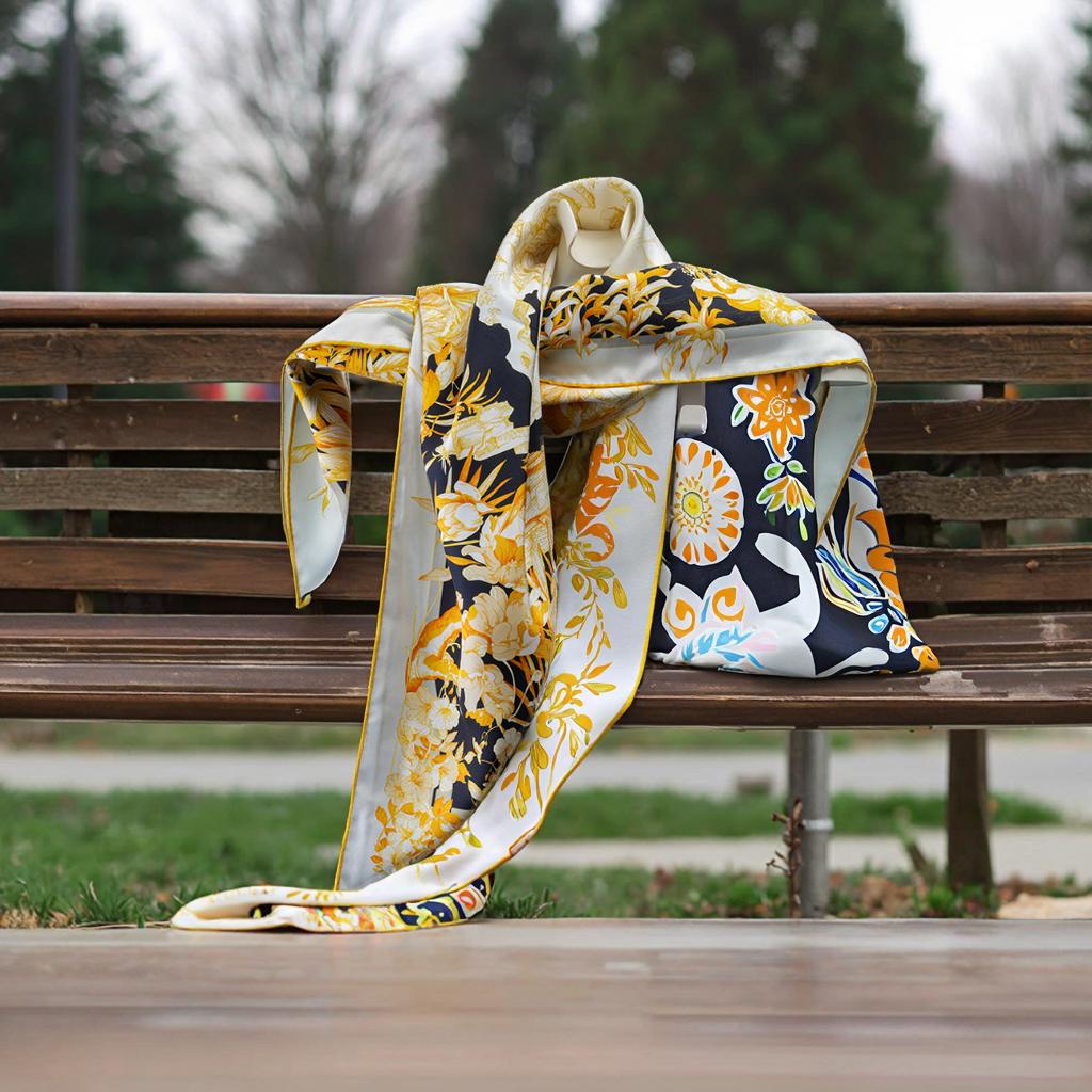 Silk Scarf Custom Luxury Satin Two-Side Pure Digital Printing Square Women Silk Scarf
