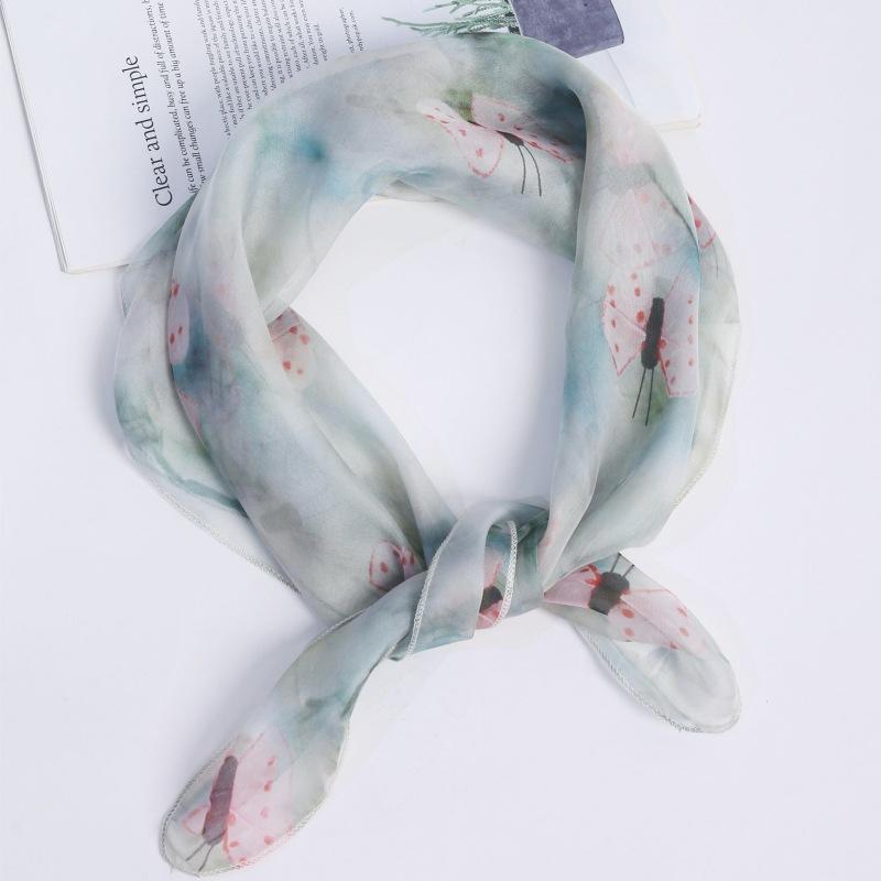 Однотонный шелковый квадратный шарф Весенне-осенний тонкий шарф из тутового шелка для женщин Летний шарф-сетка для защиты от солнца Универсальный шарф для защиты шеи