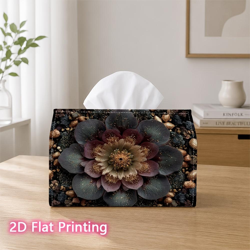 1pc 2D Flat Printed 17.78X10.92X12.95 cm Tissue Box Dark Succulent Flower Floral Art Suitable for Home, Office, Vehicle, And Party Settings CC608L0005
