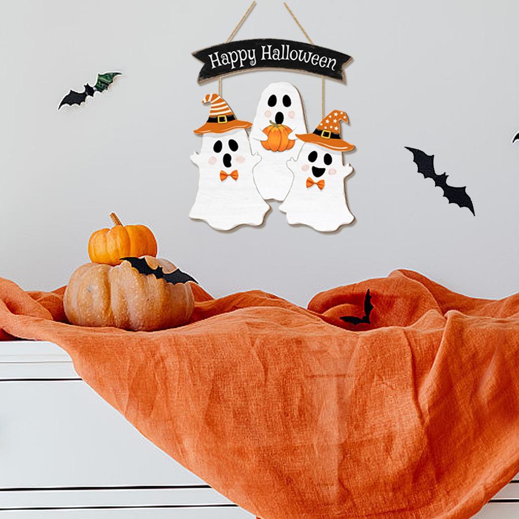 1set New Halloween Decorative 2D Wooden Sign with Pumpkin and Ghost Creative Design for Door Hanging Ghost Festival Decoration