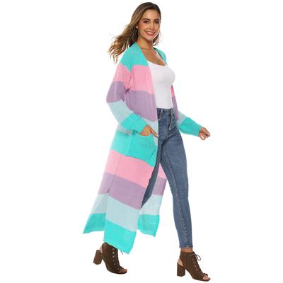 Женский осенне-зимний свитер смешанных цветов с контрастными полосками, утолщенный